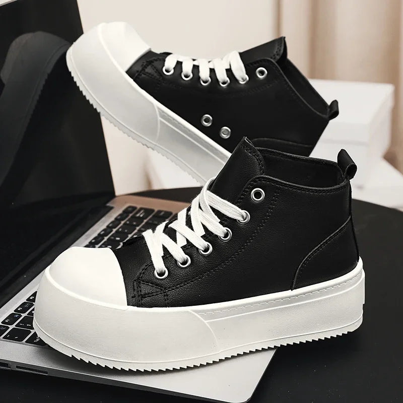 2025 New Men's Sneakers High Top Decked Shoes Thick Sole Increased Altitude Board Shoe Breathable Stylish Casual Trendy Shoes