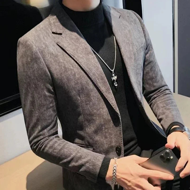 Man Suits and Blazers Single Breasted New In Coats Clothing Handsome Elegant Corduroy Jacket for Men Spring Clothes Fashionable