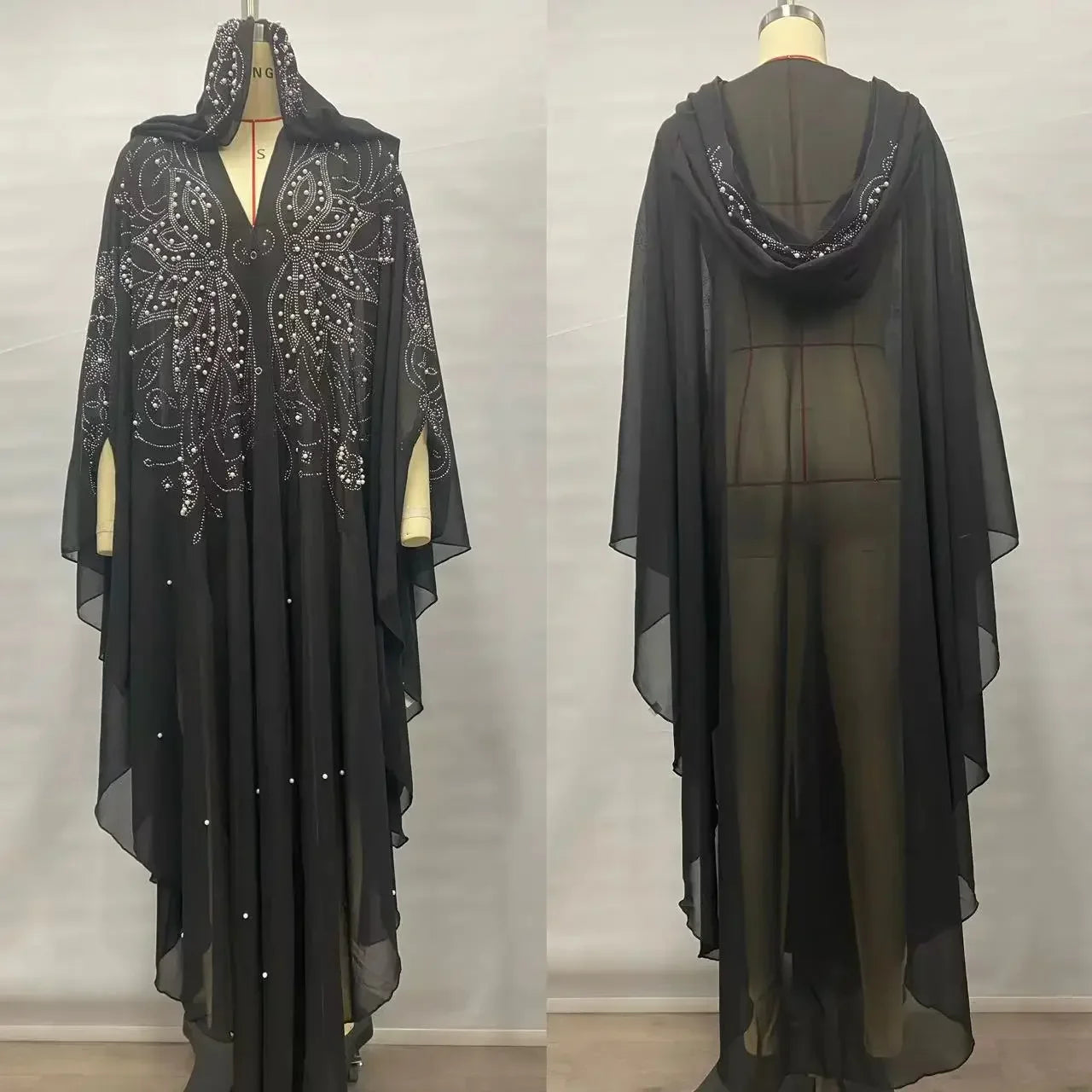 Thin Hooded Cloak Women Clothing Cape Dress Fashion Clothes Vintage Streetwear Ponchos Coats Jackets Bling Diamond Party