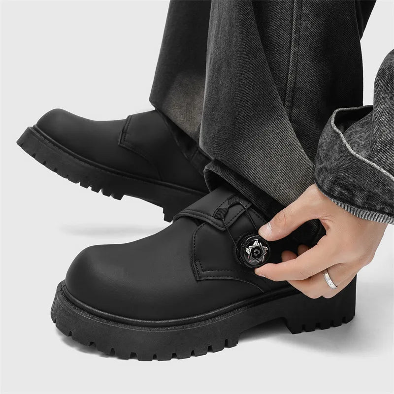 Men's British Retro Round-Toe Derby Shoes Platform Casual Leather Shoe Trendy Quality Selection Men's Shoes Zapatillas De Hombre