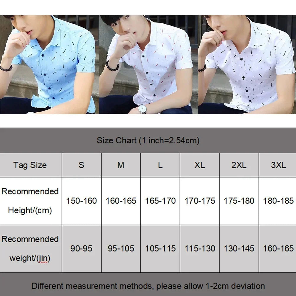 Men Shirt Short-sleeved Solid Color Fashion No Elasticity Outerwear Polyesterv Cardigan ClothesBlouse Comfortable