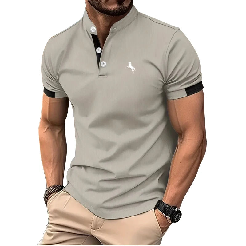 Men Clothes Spring Summer Casual Fashion Short Sleeve Stand Collar Polo Shirt Logo Print Men Clothes Slim Fit Polo Shirt